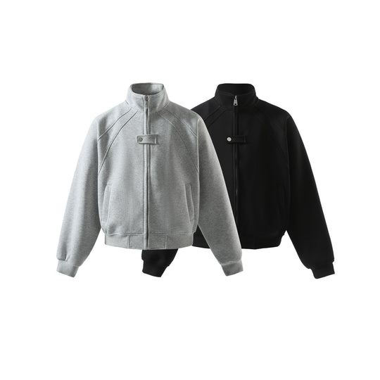 Unisex Kurz geschnittene Sweatblousonjacke mit hohem Stehkragen und Druckknopf‑Riegel Nord Taschen