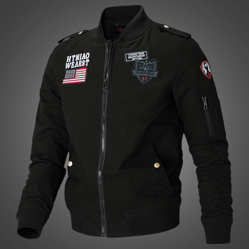 Herren  militärisch inspirierte Bomberjacke mit Abzeichen, Ärmeltasche, Schulterpatten und geripptem Saum Nord Taschen