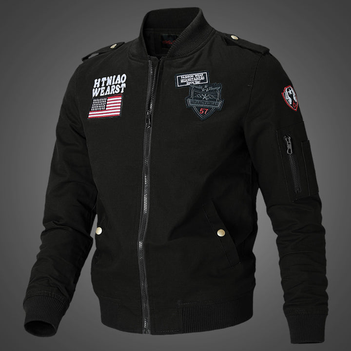 Herren  militärisch inspirierte Bomberjacke mit Abzeichen, Ärmeltasche, Schulterpatten und geripptem Saum Nord Taschen