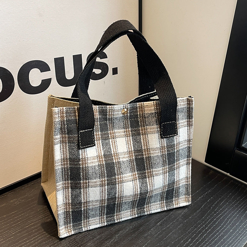 Damen Jute-Shopper mit modernem Karomuster und robusten Griffen Nord Taschen