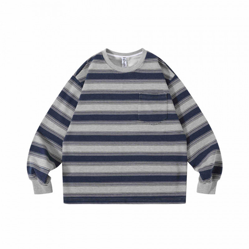 Unisex Oversize Streifen-Sweatshirt mit Brusttasche und Rundhals Nord Taschen