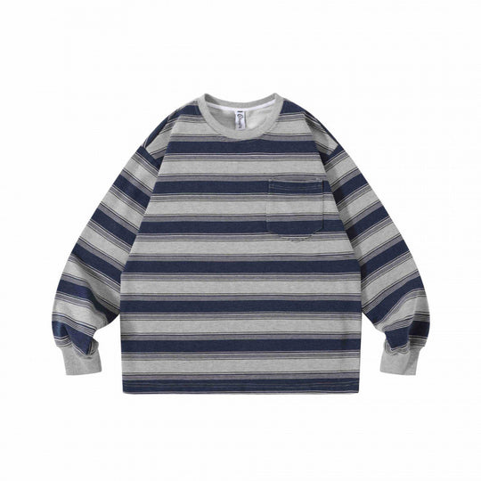 Unisex Oversize Streifen-Sweatshirt mit Brusttasche und Rundhals Nord Taschen