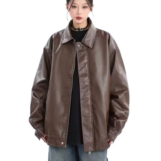 Damen Oversized Kunstleder-Blouson mit elastischem Saum und Hemdkragen Nord Taschen