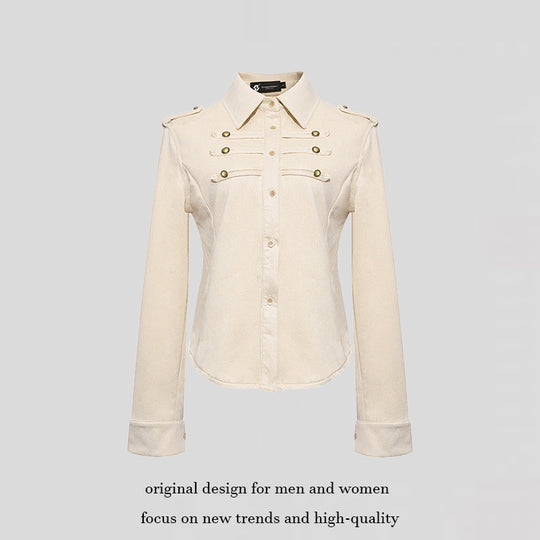 Damen Militärische Velours‑Optik Jacke mit Schulterklappen und Zierriegeln Nord Taschen
