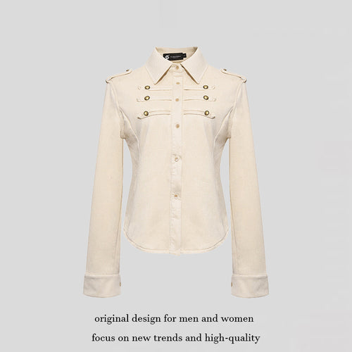 Damen Militärische Velours‑Optik Jacke mit Schulterklappen und Zierriegeln Nord Taschen