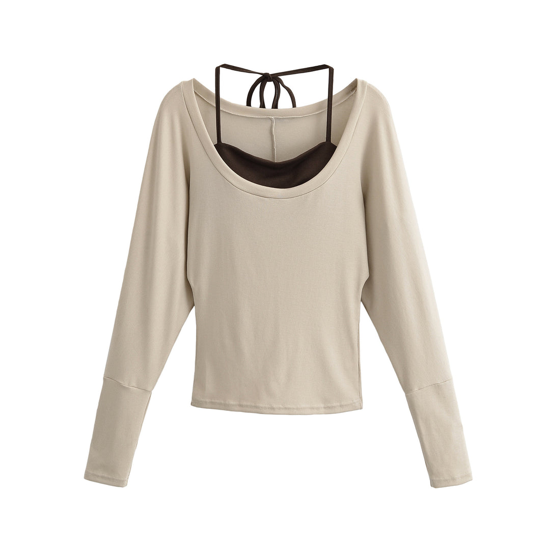 Damen Lagen-Langarmshirt mit integriertem Spaghettiträger-Cami und weitem Rundhals Nord Taschen