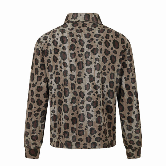 Damen Langärmeliges Poloshirt mit Waffelstruktur, Knopfleiste und Animal-Print Nord Taschen