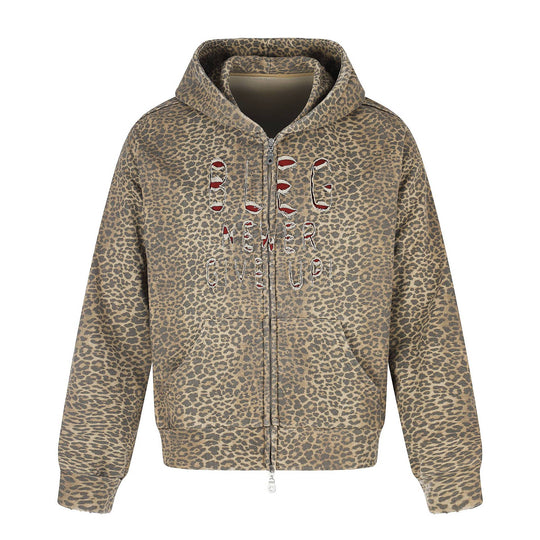 Damen Kapuzenjacke im Boxy‑Cut mit Leo‑Print und distressed Stickerei Nord Taschen