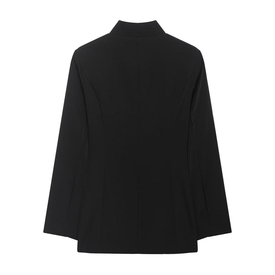 Damen Kastenförmiger Cape-Blazer mit Stehkragen und verdeckter Front Nord Taschen