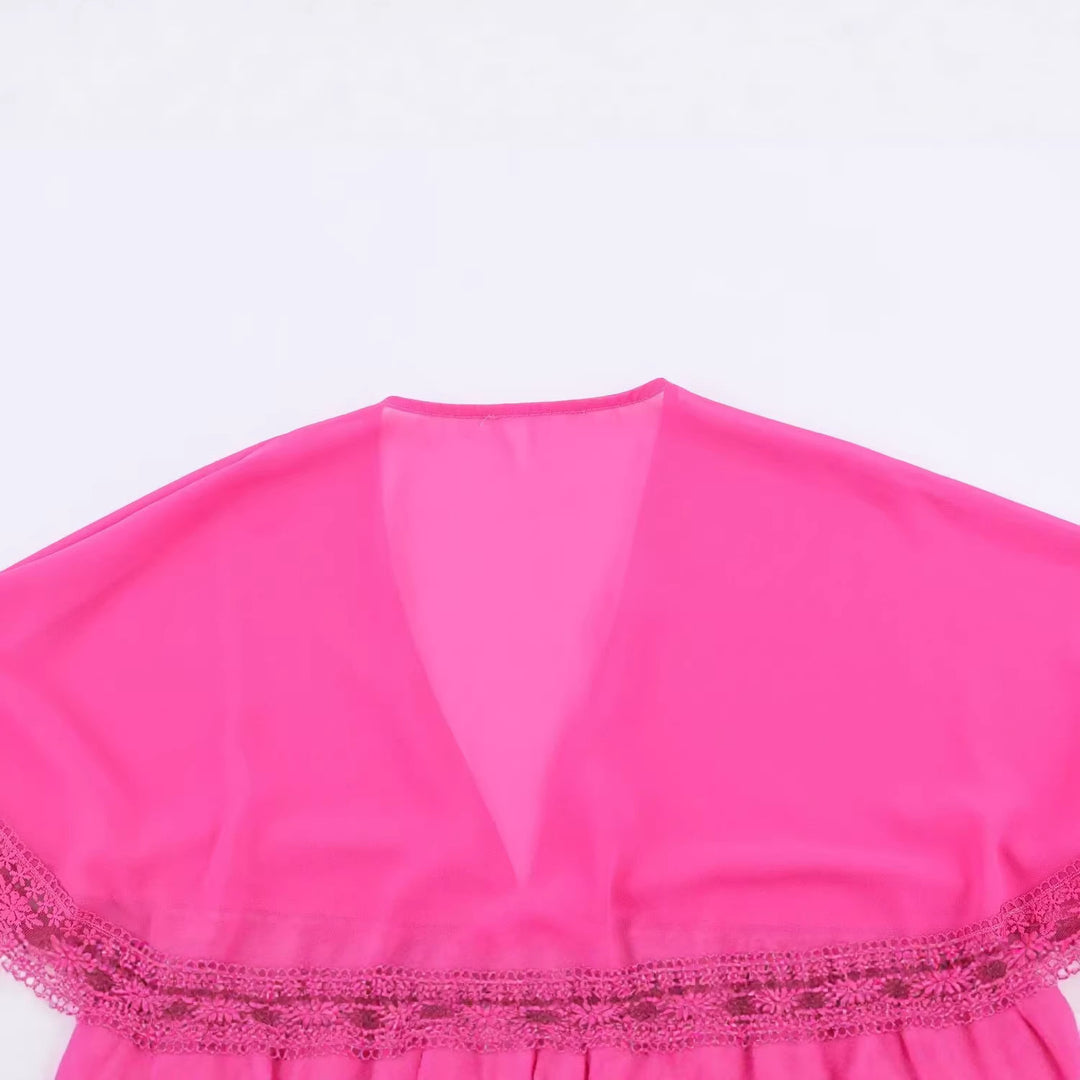 Damen Maxikleid mit Capelet, Stehkragen und Spitzenverzierung Nord Taschen