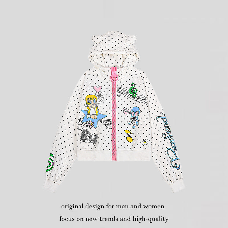Damen Kuschelige Kapuzenjacke mit Ohren, Allover‑Sternmuster und verspielten Cartoon‑Prints Nord Taschen