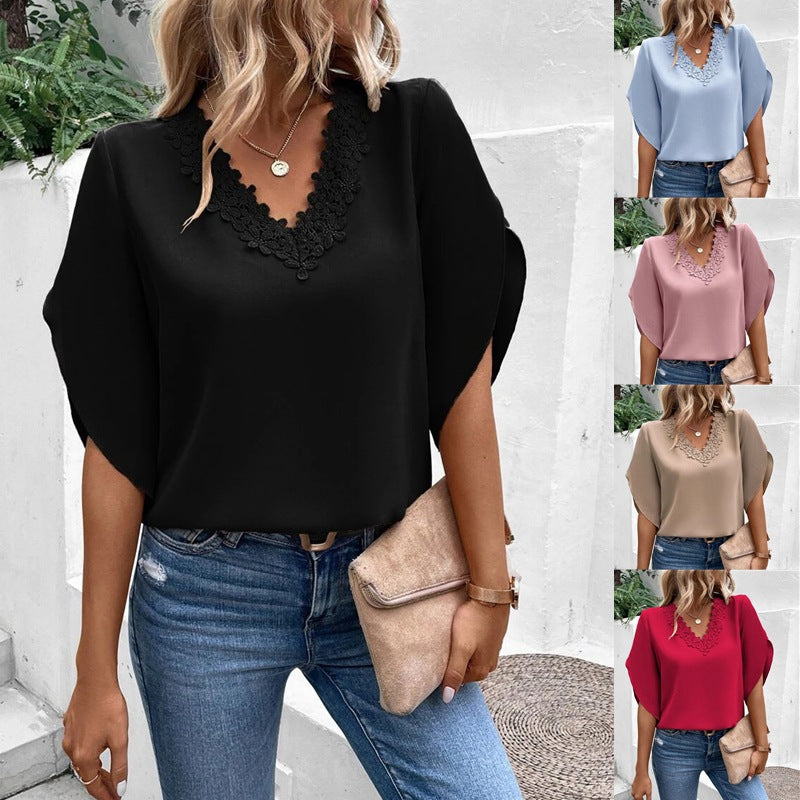 Damen elegante Bluse mit Spitzenverzierung Nord Taschen