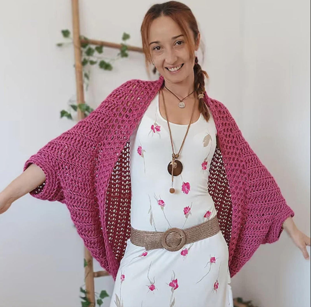 Damen Oversized gehäkelter Poncho Schal aus grobem Strick Drune