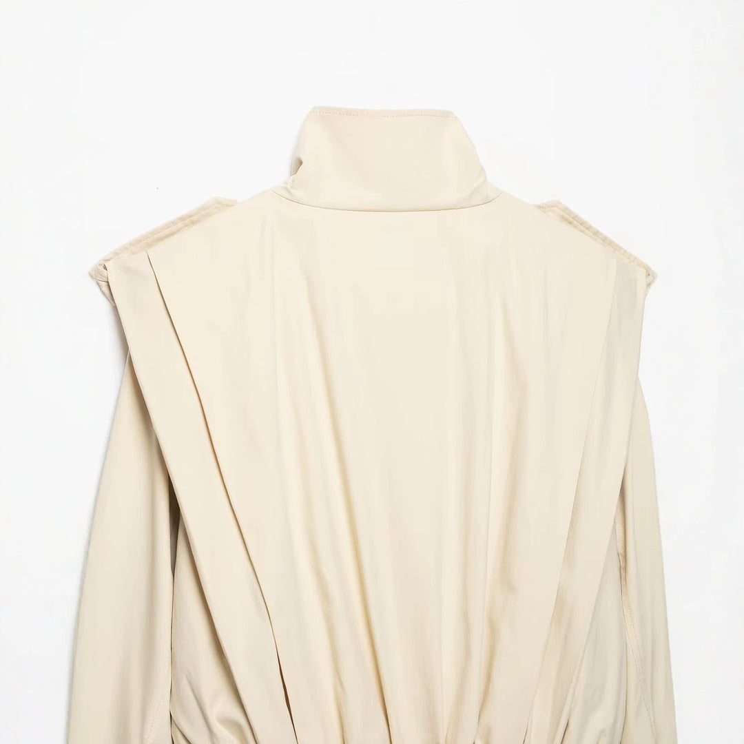 Damen Cropped Trenchjacke im Cape-Look mit doppelreihiger Knopfleiste und hohem Stehkragen Nord Taschen