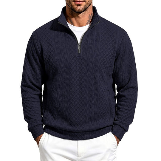 Herren Texturierter Halbzip-Pullover mit Stehkragen und Strukturmuster Nord Taschen