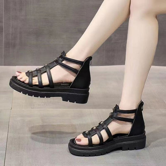Damen nan gladiatorische Plateausandalette mit gepolstertem Komfortfußbett, profilierter Plateausohle und Rückreißverschluss