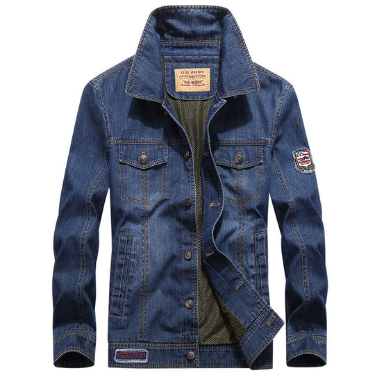 Herren leichte Jeansjacke im Worker-Blouson mit atmungsaktivem Mesh-Innenfutter und Ärmelpatch Nord Taschen