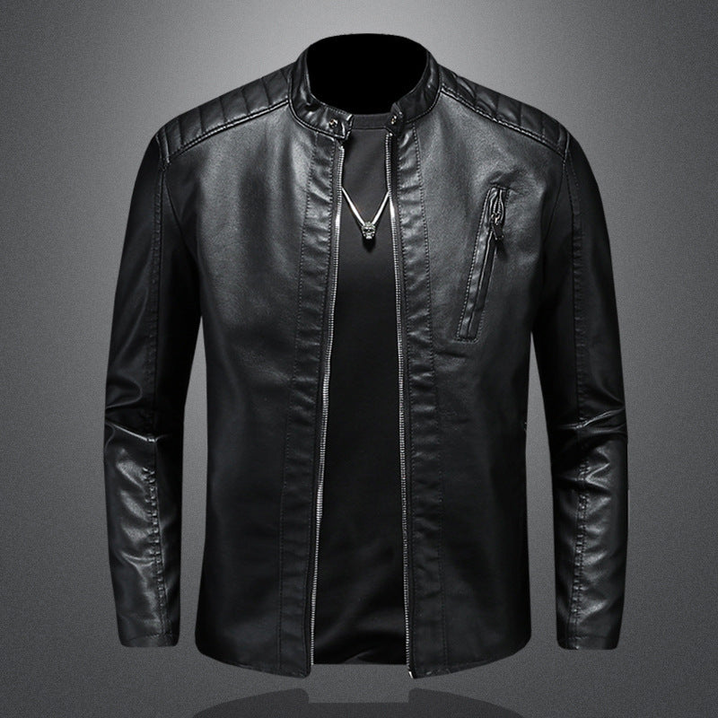 Herren Stilvolle Lederjacke mit schmalem Kragen Nord Taschen
