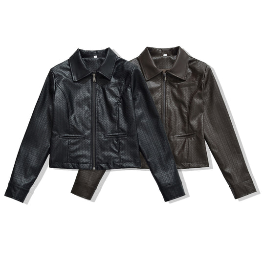 Damen Jacke aus geprägtem Lederimitat mit Reißverschluss und Hemdkragen Nord Taschen