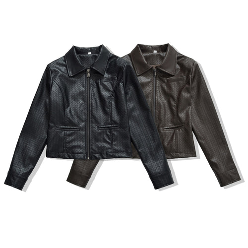 Damen Jacke aus geprägtem Lederimitat mit Reißverschluss und Hemdkragen Nord Taschen