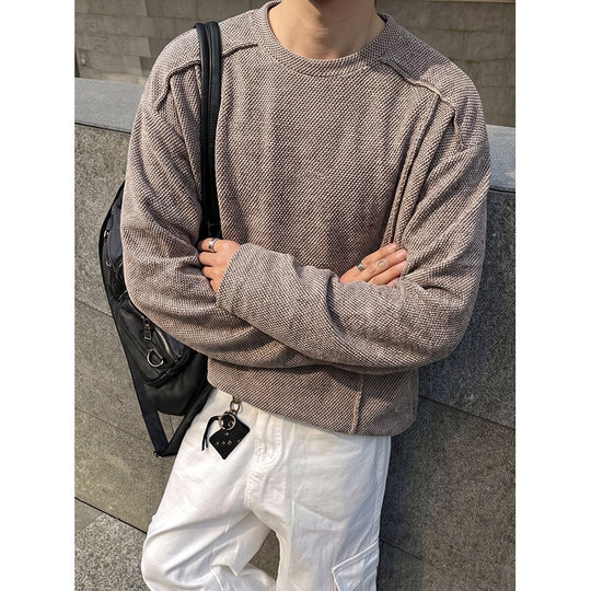 Herren Oversize Waffelstrick-Pullover mit Rundhalsausschnitt Nord Taschen