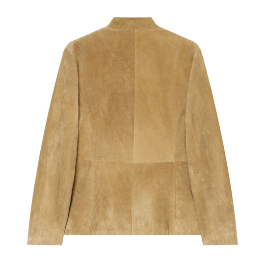 Damen Taillierte Wildlederjacke mit Stehkragen, Pattentaschen und Schulterklappen Nord Taschen