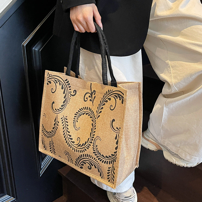 Damen Jute-Tragetasche mit kunstvollem floralem Design Nord Taschen