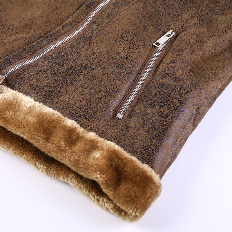 Herren Lederimitat-Fliegerjacke mit Teddyfutter und asymmetrischem Reißverschluss Nord Taschen