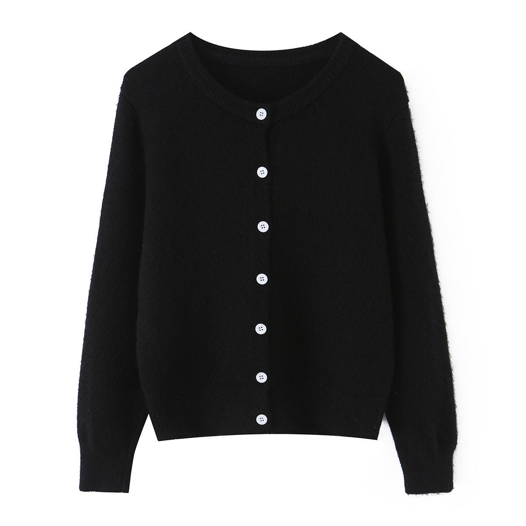 Damen Feinstrick-Cardigan mit Rundhalsausschnitt, durchgehender Knopfleiste und geripptem Saum Nord Taschen