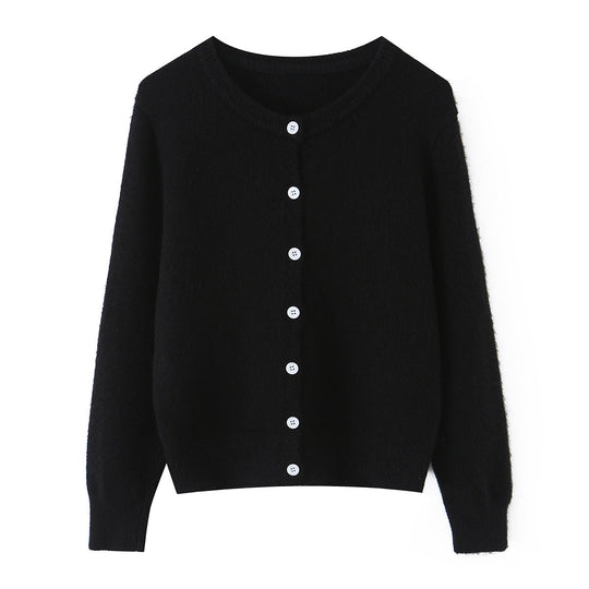 Damen Feinstrick-Cardigan mit Rundhalsausschnitt, durchgehender Knopfleiste und geripptem Saum Nord Taschen