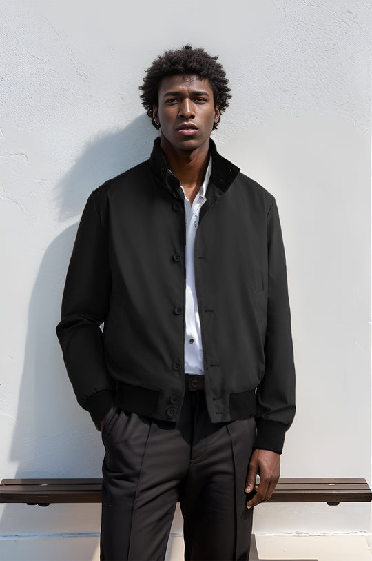 Herren Leichter Blouson mit Stehkragen, Knopfleiste und gerippten Bündchen Nord Taschen