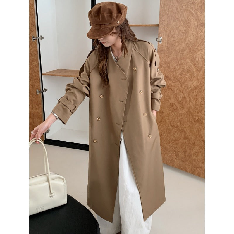Damen Lang geschnittener Trenchcoat mit doppelreihiger Knopfleiste und verstellbaren Ärmelriegeln Nord Taschen