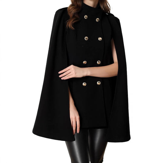 Damen Kurzcape-Mantel aus Wollmix mit Doppelreiher Schulterriegeln und Arm-Schlitzen Nord Taschen