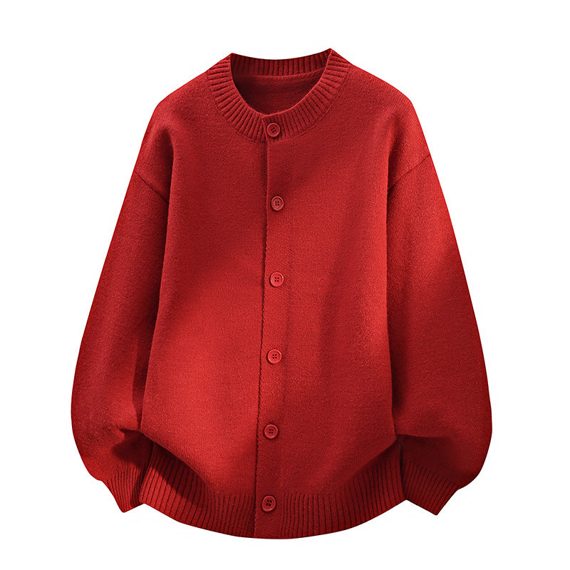 Unisex Oversize Strickcardigan mit Rundhalsausschnitt, Ballonärmeln & durchgehender Knopfleiste Nord Taschen