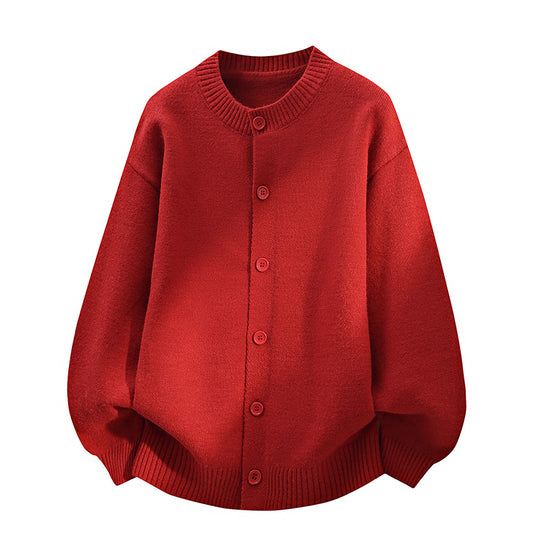 Unisex Oversize Strickcardigan mit Rundhalsausschnitt, Ballonärmeln & durchgehender Knopfleiste Nord Taschen