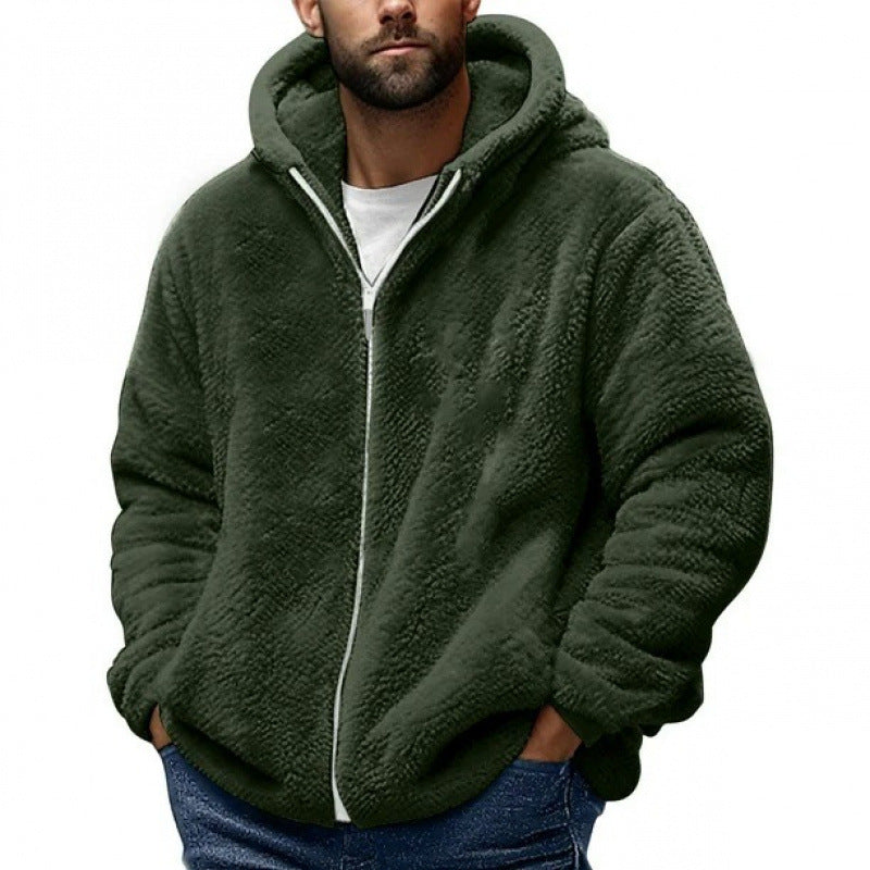 Herren Kuschelige Teddy-Fleece-Kapuzenjacke mit Reißverschluss und Oversize-Passform Nord Taschen