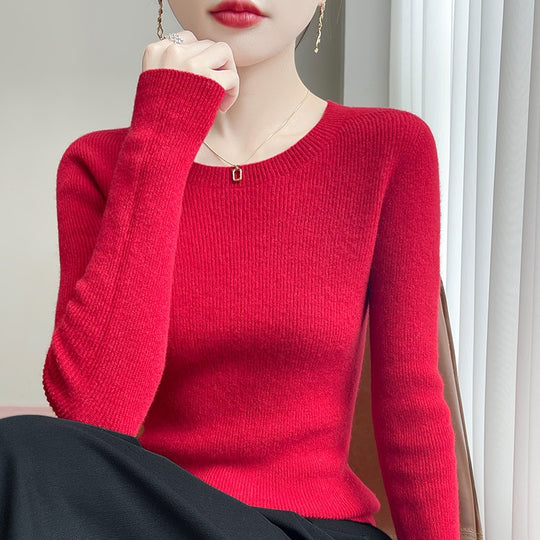 Damen Taillierter Rundhals-Pullover aus fein gerippter Kaschmir‑Optik Nord Taschen