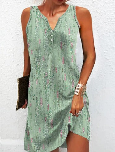 Damen, lässiges Sommerkleid mit V-Ausschnitt und asymmetrischem Saum
