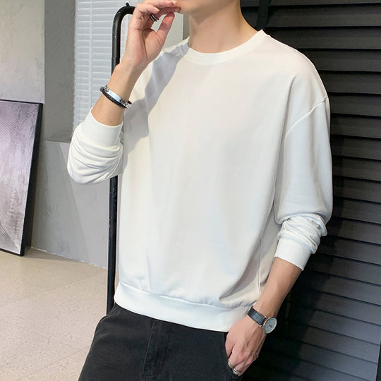 Herren Minimalistisches Rundhalsausschnitt-Sweatshirt aus Baumwollmix mit gerippten Bündchen Nord Taschen