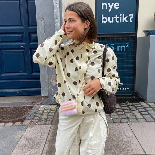 Damen Boxy Hemdjacke mit Stehkragen, Ballonärmeln und großem Polka‑Dot‑Print Nord Taschen