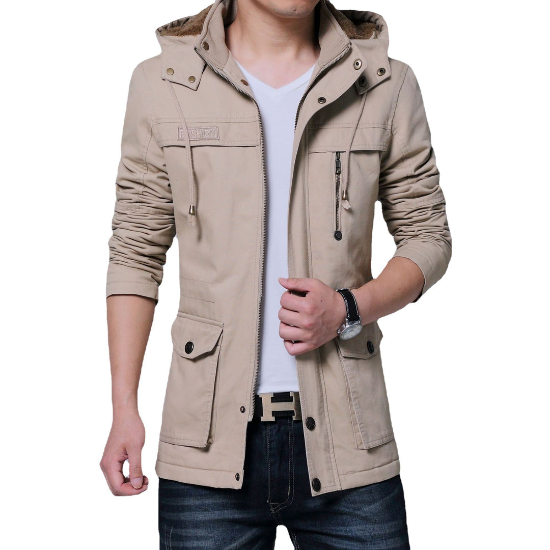 Herren Canvas-Parka mit gefütterter Kapuze, Multifunktions-Taschen und verdecktem Reißverschluss Nord Taschen
