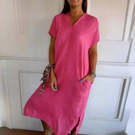 Damen Lässiges V-Ausschnitt Kleid mit praktischen Taschen und oversize Schnitt Nord Taschen