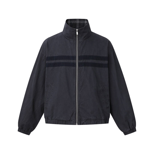 Unisex Kurz geschnittene Boxy-Blousonjacke mit Stehkragen und horizontalen Brustpaspeln Nord Taschen