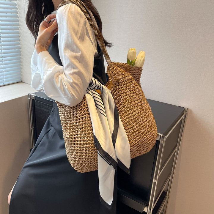 Damen trendige Strohtasche mit modischem Kordelzug Nord Taschen