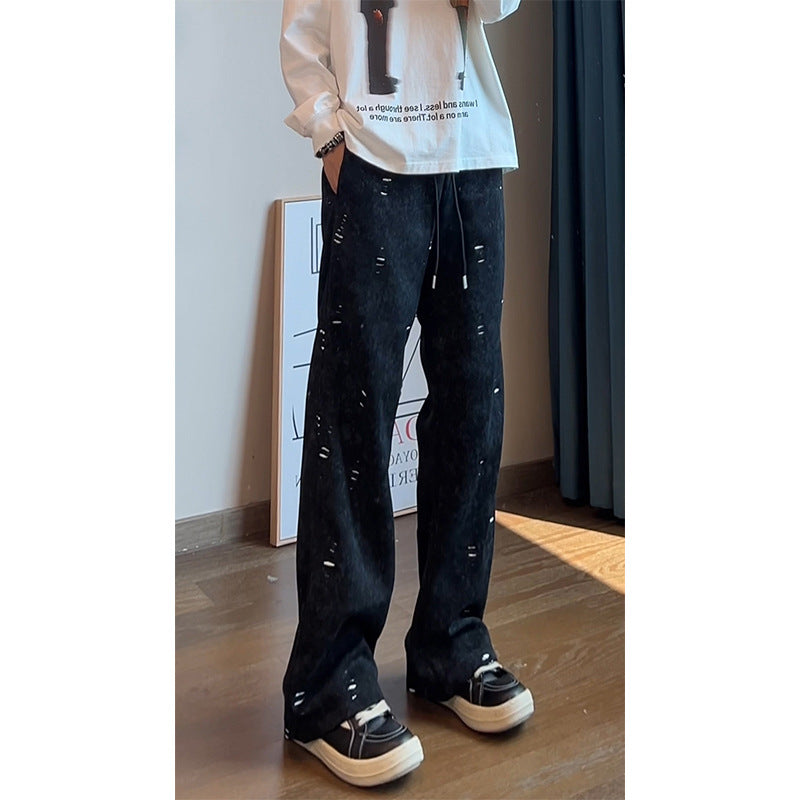 Herren Oversized Cordhose mit Distressed‑Details, weitem Bein und Tunnelzug Nord Taschen