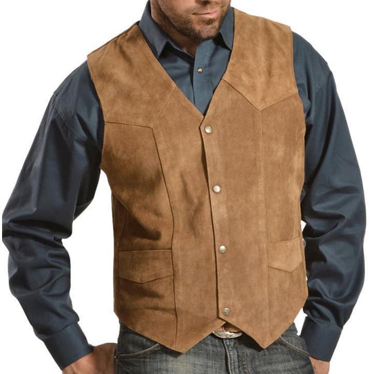 Herren Wildlederweste mit seitlichen Taschen und Druckknopfverschluss