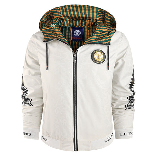 Herren  leichte Kapuzenjacke mit gestreiftem Innenfutter, Logo-Ärmelprint und elastischem Saum Nord Taschen