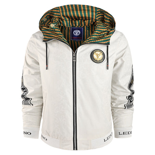 Herren  leichte Kapuzenjacke mit gestreiftem Innenfutter, Logo-Ärmelprint und elastischem Saum Nord Taschen