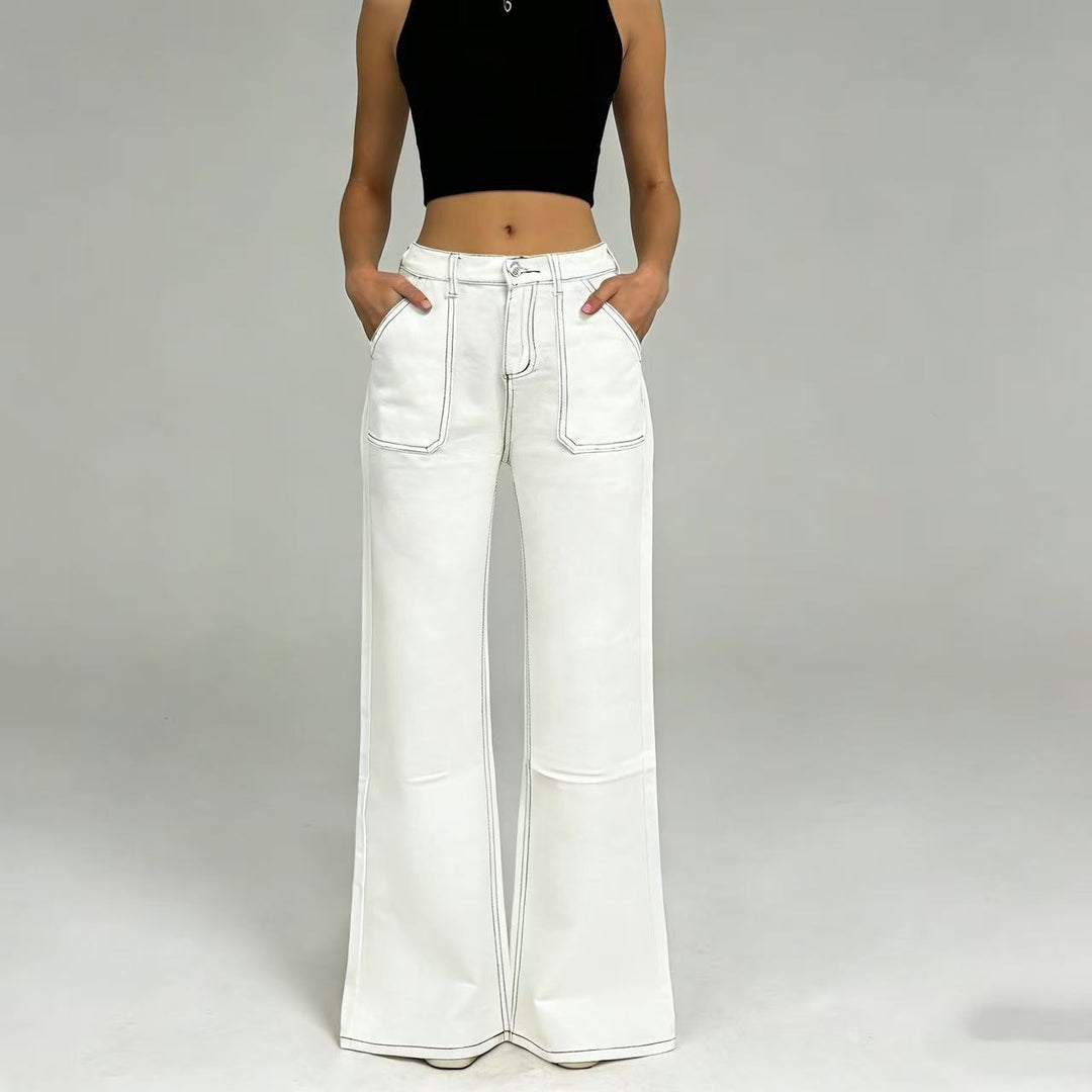 Damen hochgeschnittene Relaxed-Jeans mit geradem Bein und aufgesetzten Fronttaschen Nord Taschen