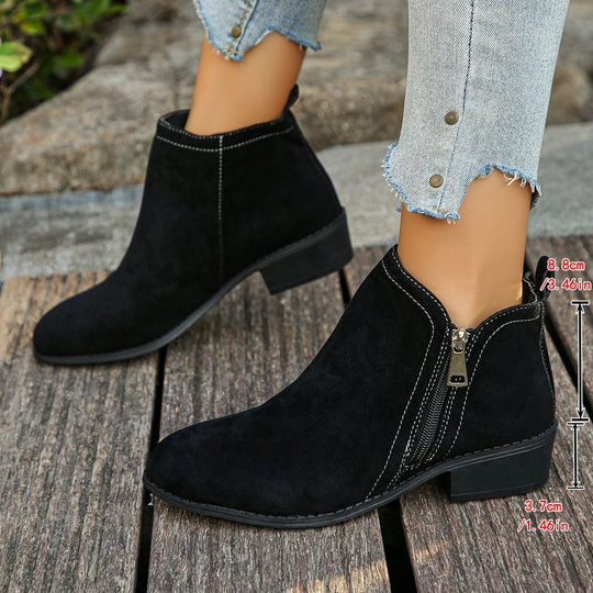 Damen nan elegante Ankle-Boots aus Velourslederimitat mit seitlichem Reißverschluss und niedrigem Blockabsatz Nord Taschen